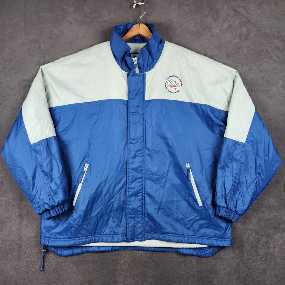 Vintage Super Bowl XXXVI Logo Athletic Jacket Mens 2XL‎ Blue Gray Windbreaker